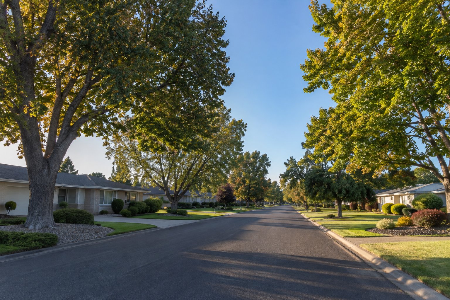 A tree-lined Richland, Washington residential street, illustrative